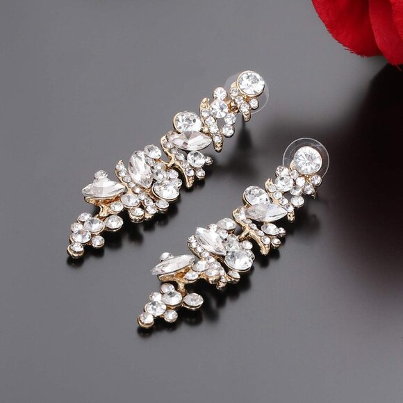 Women's Wedding Earrings for Brides Dangling Rhinestone Crystal Chandelier Earri - Picture 3 of 6